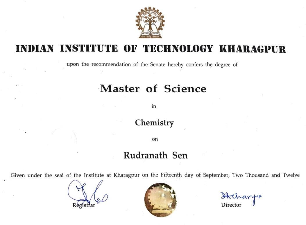 Verified degree or teaching certification of Rudranath 
