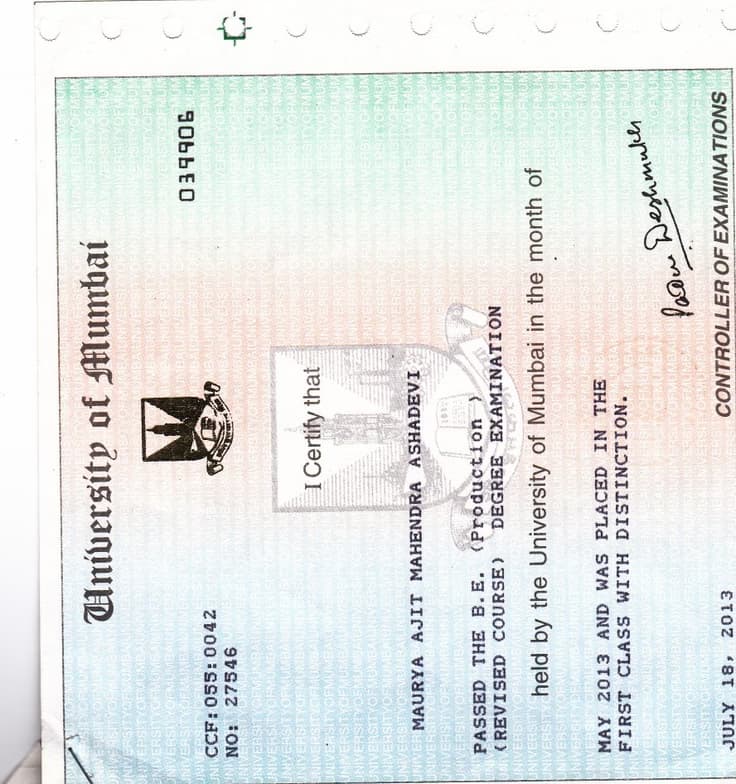 Verified degree or teaching certification of Ajit 