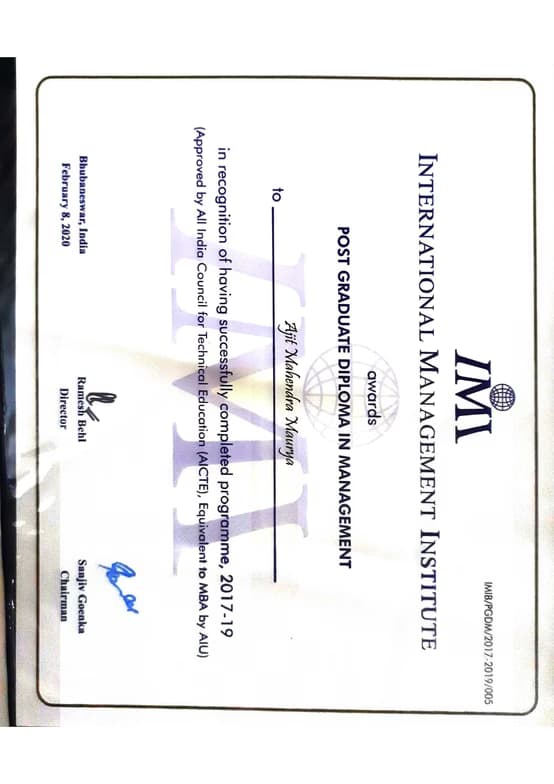 Verified degree or teaching certification of Ajit 