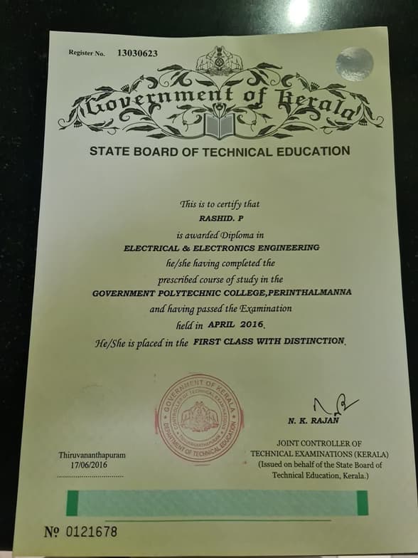 Verified degree or teaching certification of Rashid