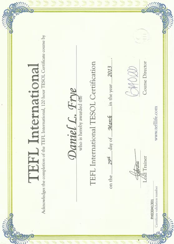 Verified degree or teaching certification of Daniel  