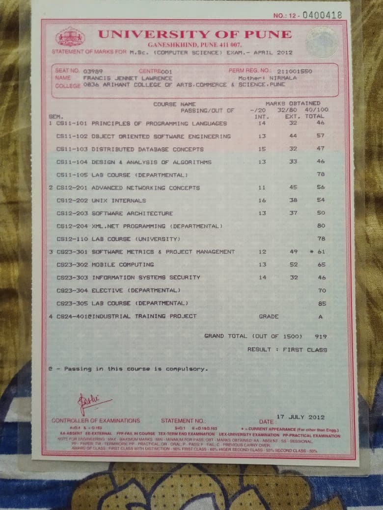 Jennet graduated from Pune