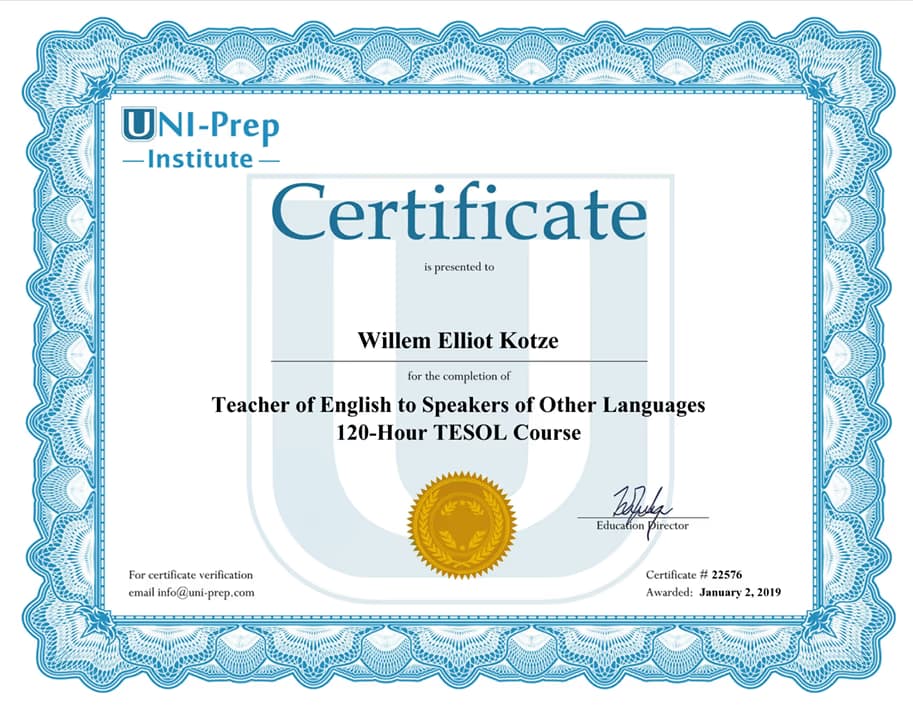 Willem graduated from The TEFL Academy