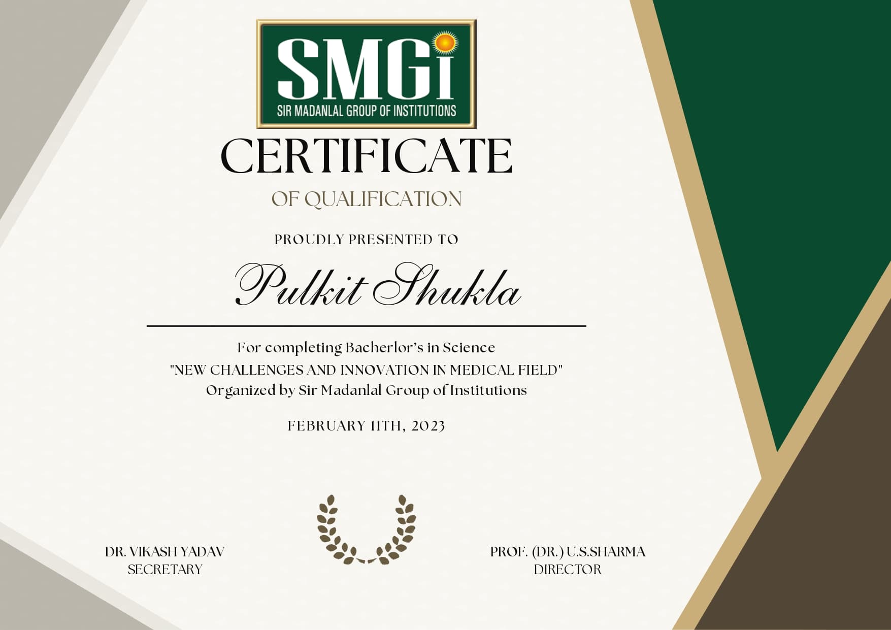 Pulkit  graduated from SMGI 