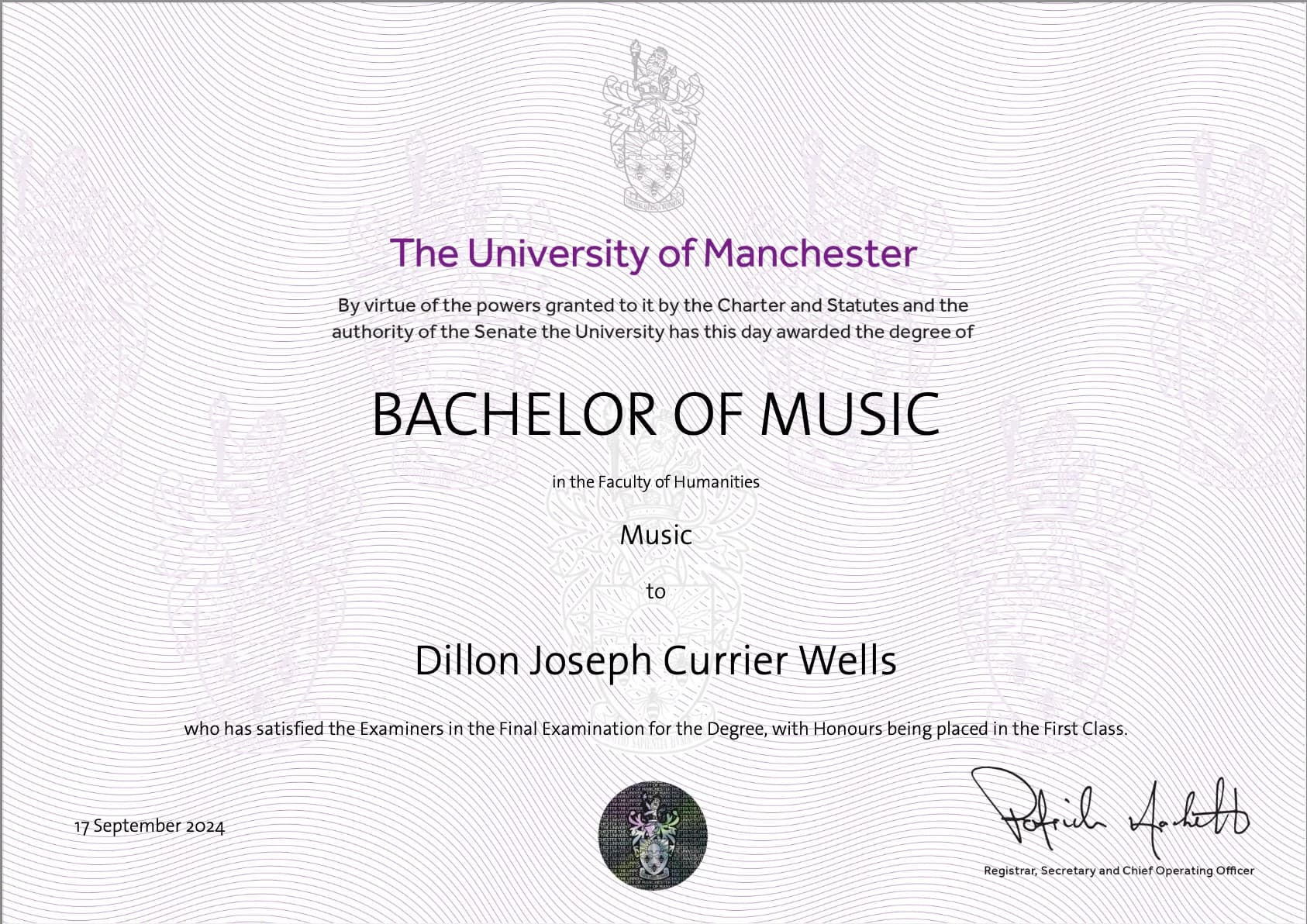 Dillon graduated from University of Manchester