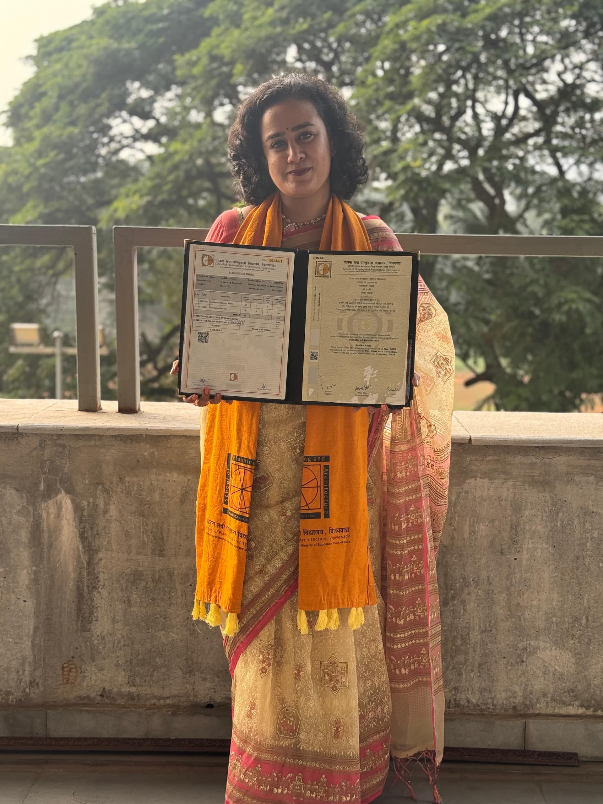 Vedika graduated from School of Planning and Architecture Vijayawada