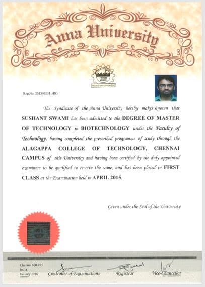 sushant graduated from Anna University