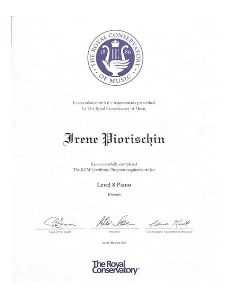 Irene graduated from Royal Conservatory of Music