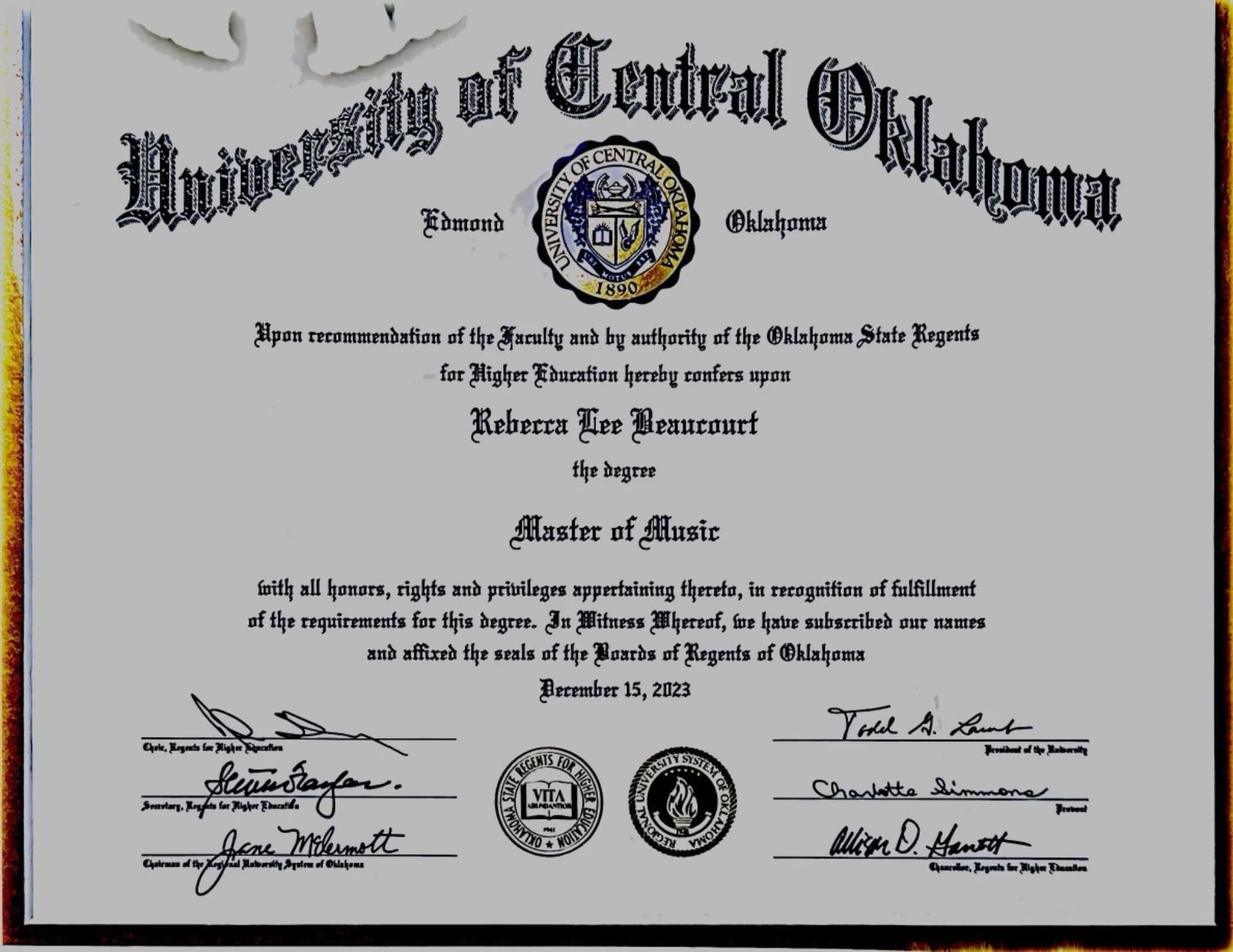 Rebecca graduated from Southern Nazarene University