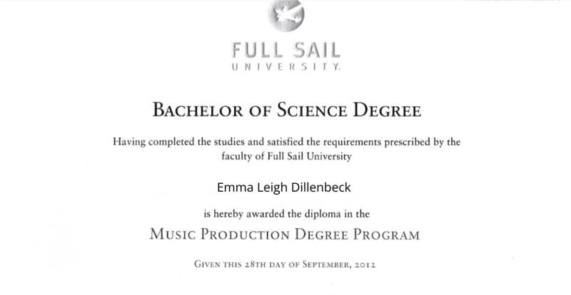 Emma graduated from Full Sail University