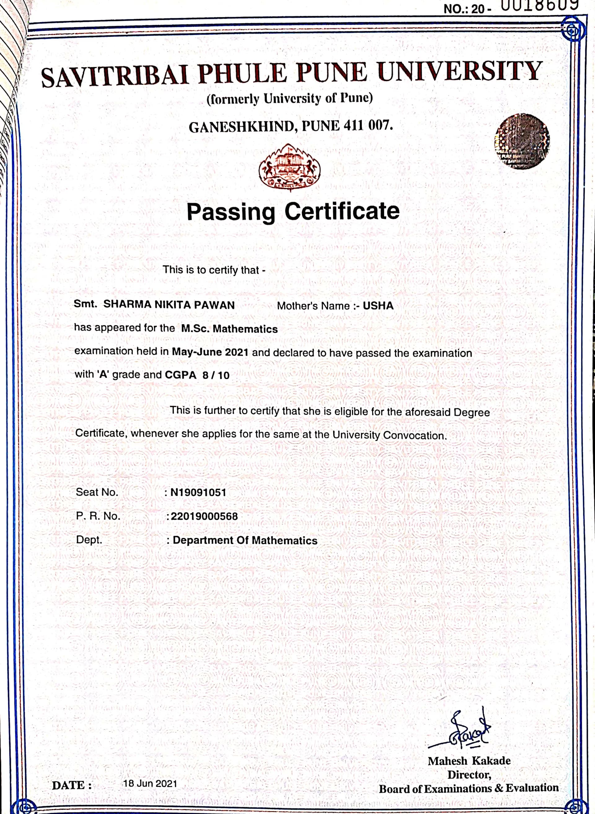 Nikita  graduated from Pune University 