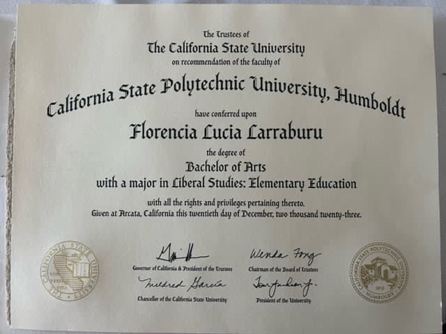 Florencia graduated from Cal poly Humboldt