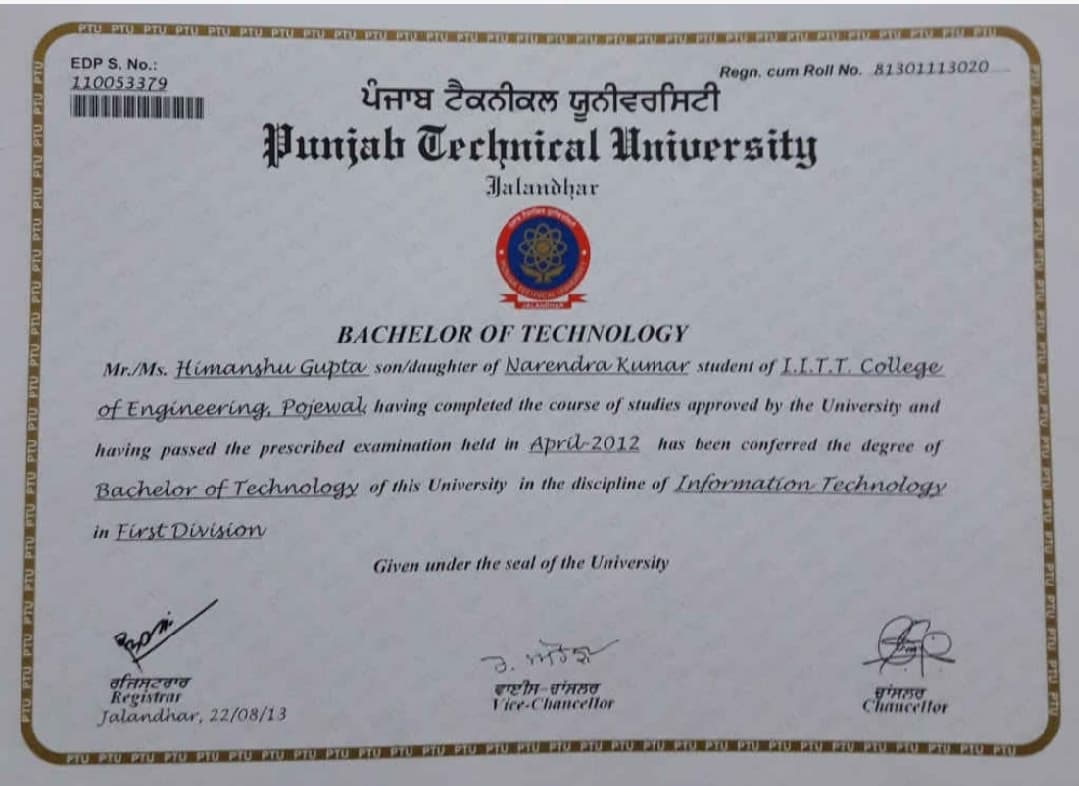 himanshu graduated from punjab technical university