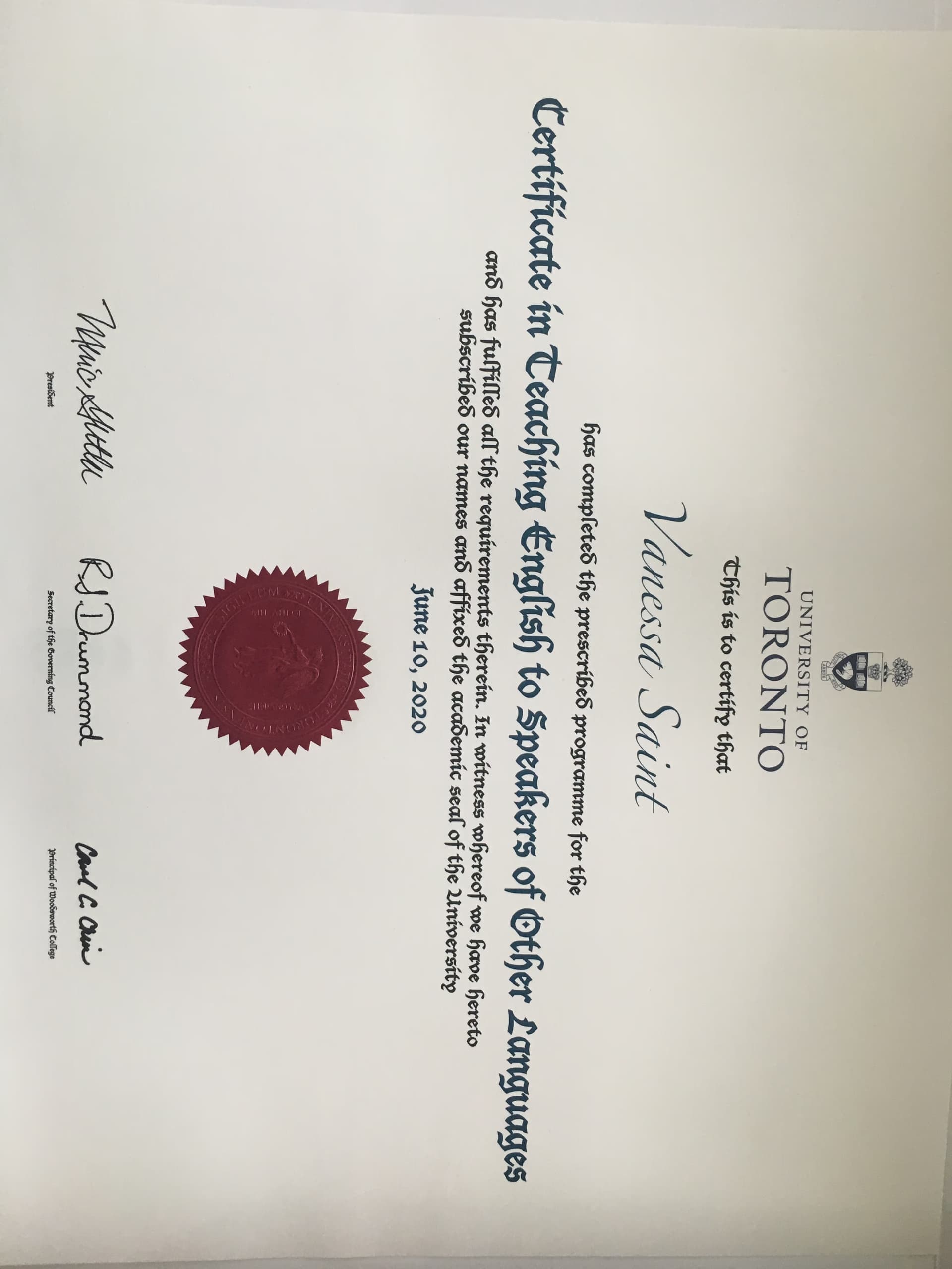 Vanessa graduated from University of Toronto