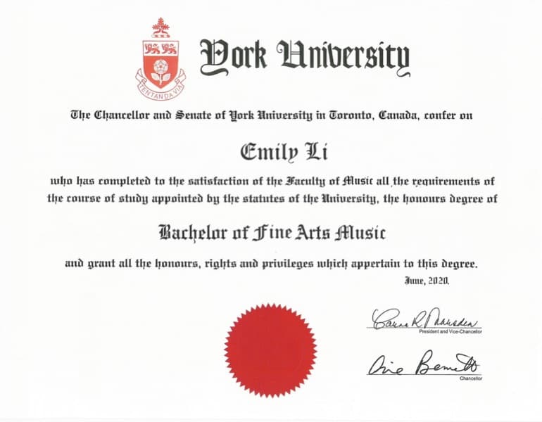 Emily graduated from York University
