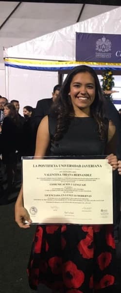 Valentina graduated from Pontificia Universidad Javeriana