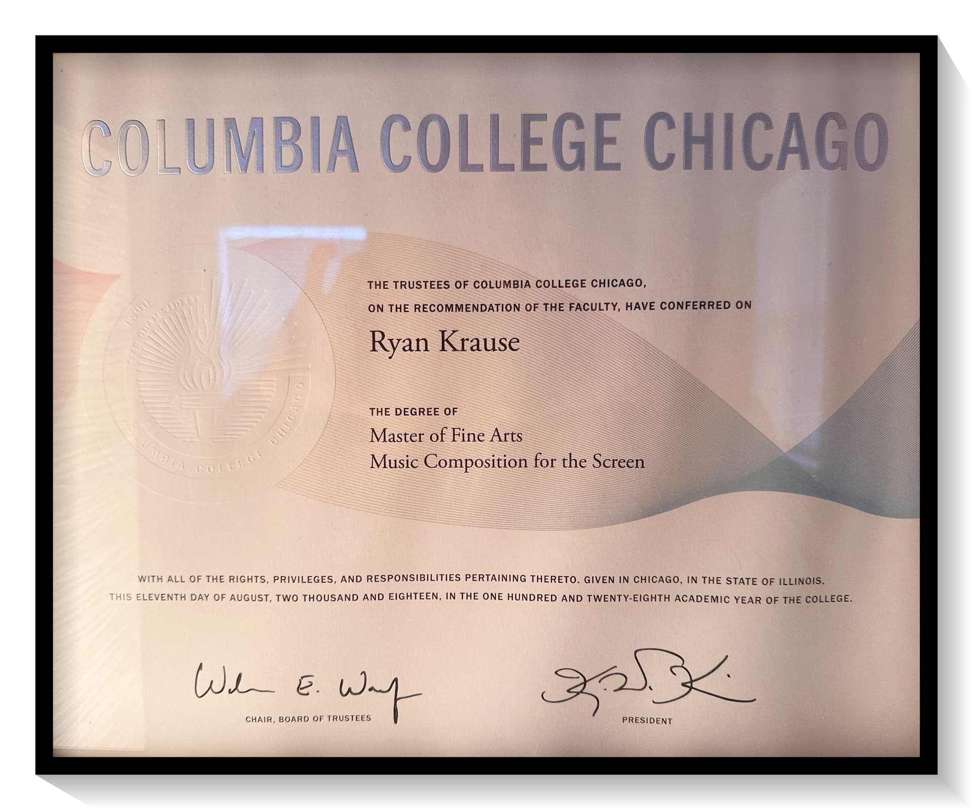 Ryan graduated from Columbia College Chiago