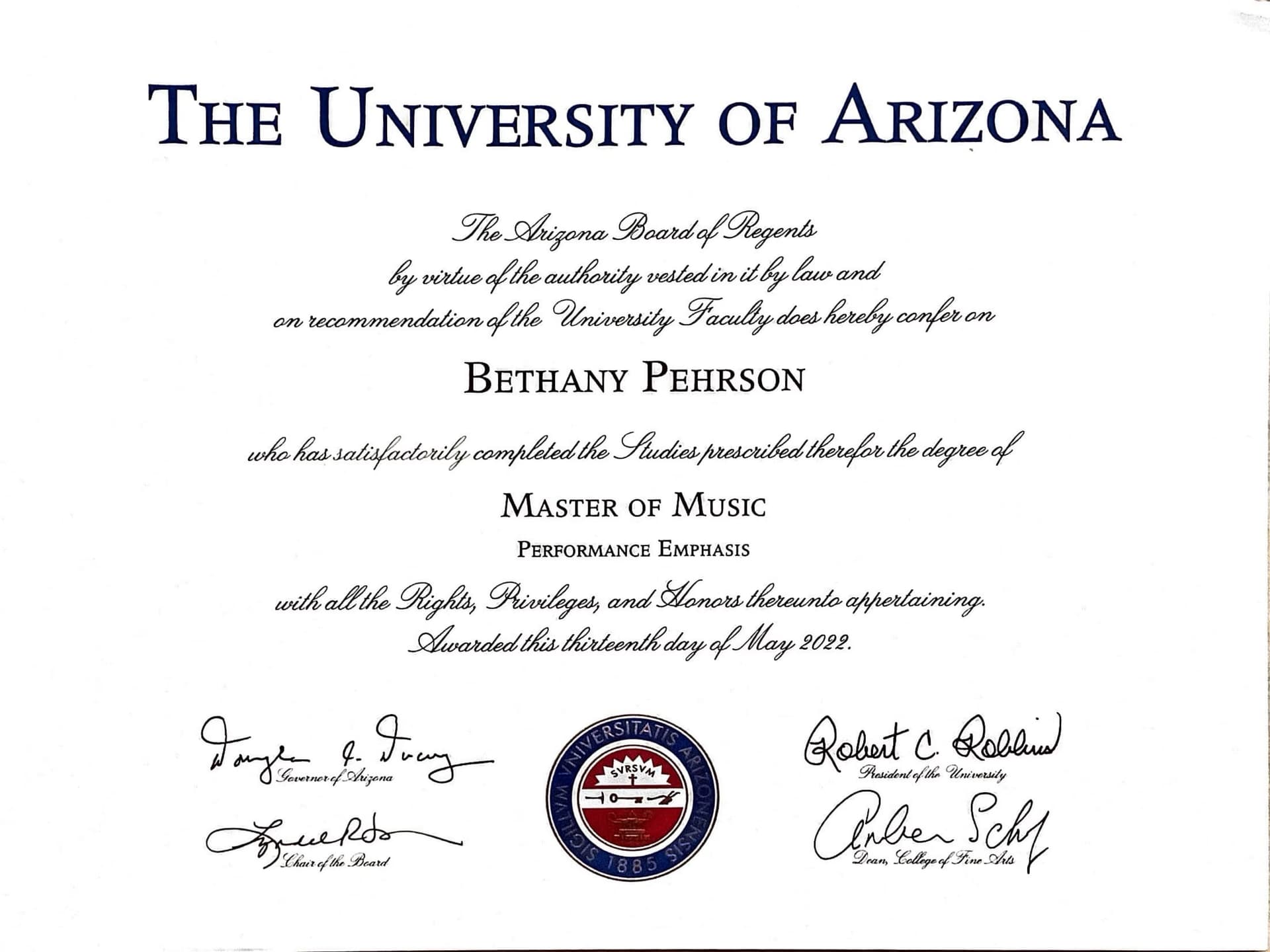 Bethany graduated from University of Arizona