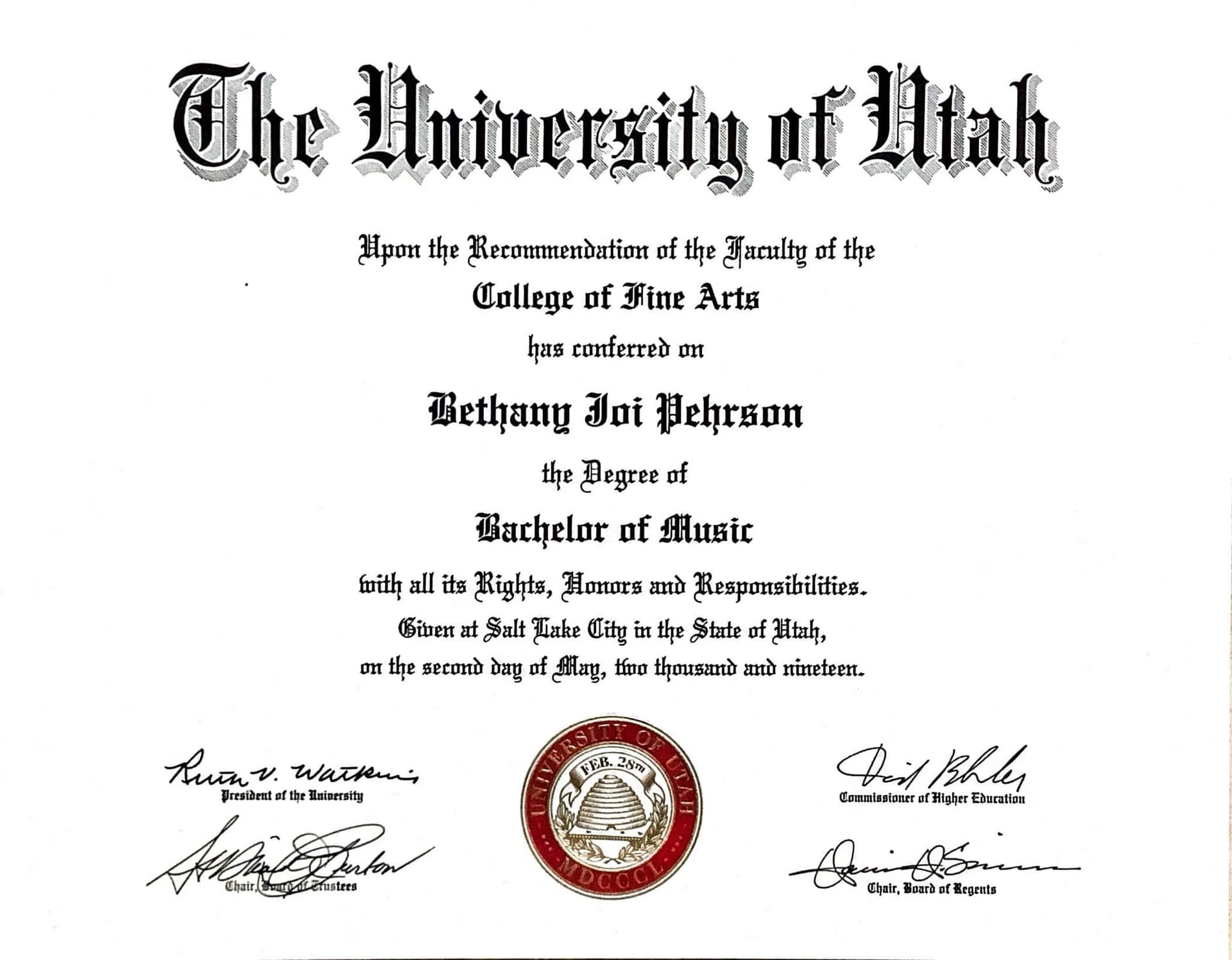 Bethany graduated from University of Arizona