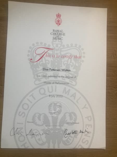Elise graduated from Royal College of Music