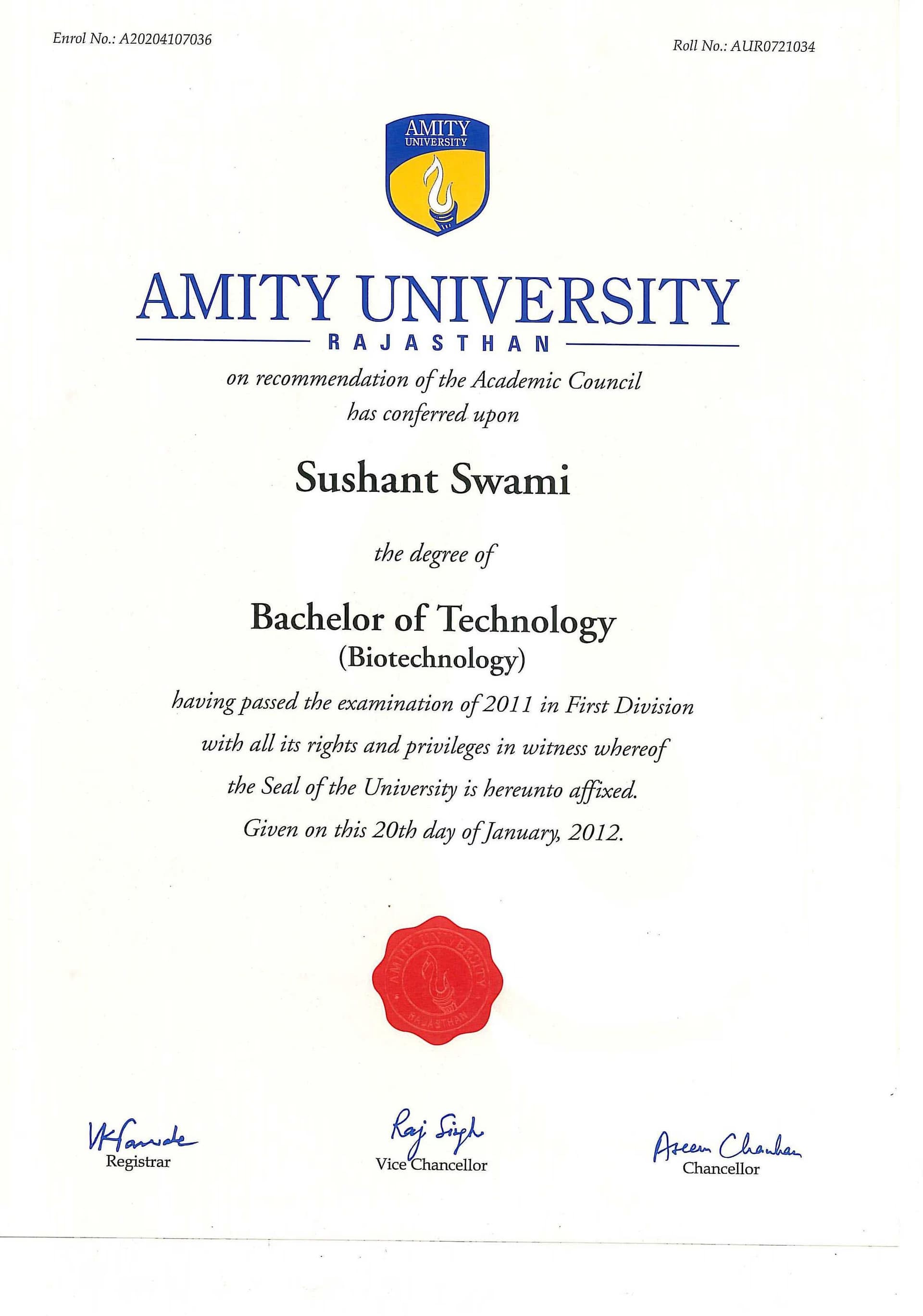 sushant graduated from Anna University