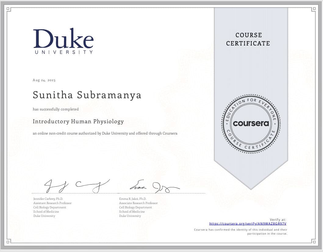 Sunitha graduated from BANGALORE UNIVERSITY