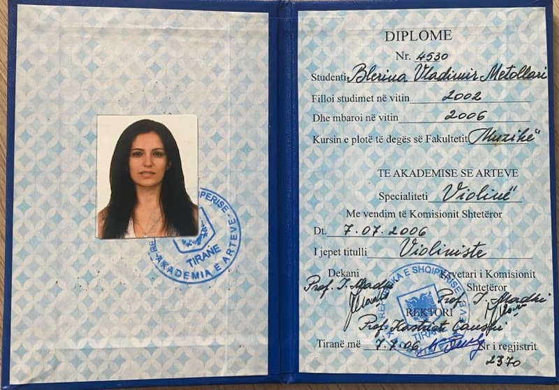 Blerina graduated from University of Arts, Tirana, Albania