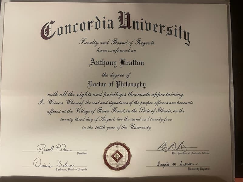 Anthony graduated from Concordia University Chicago