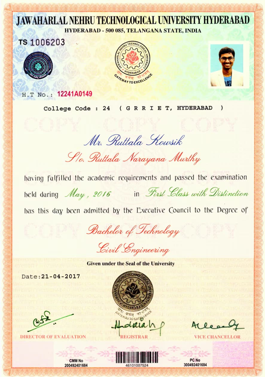 Kowsik graduated from GOKARAJU RANGARAJU INSTITUTE OF ENGINEERING AND TECHNOLOGY