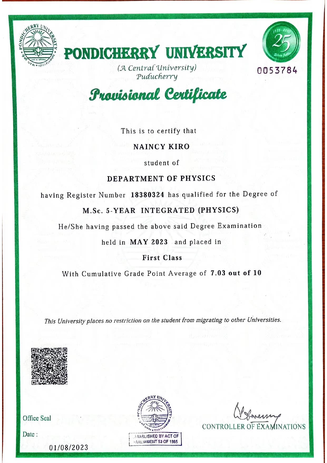 Certificates of Naincy