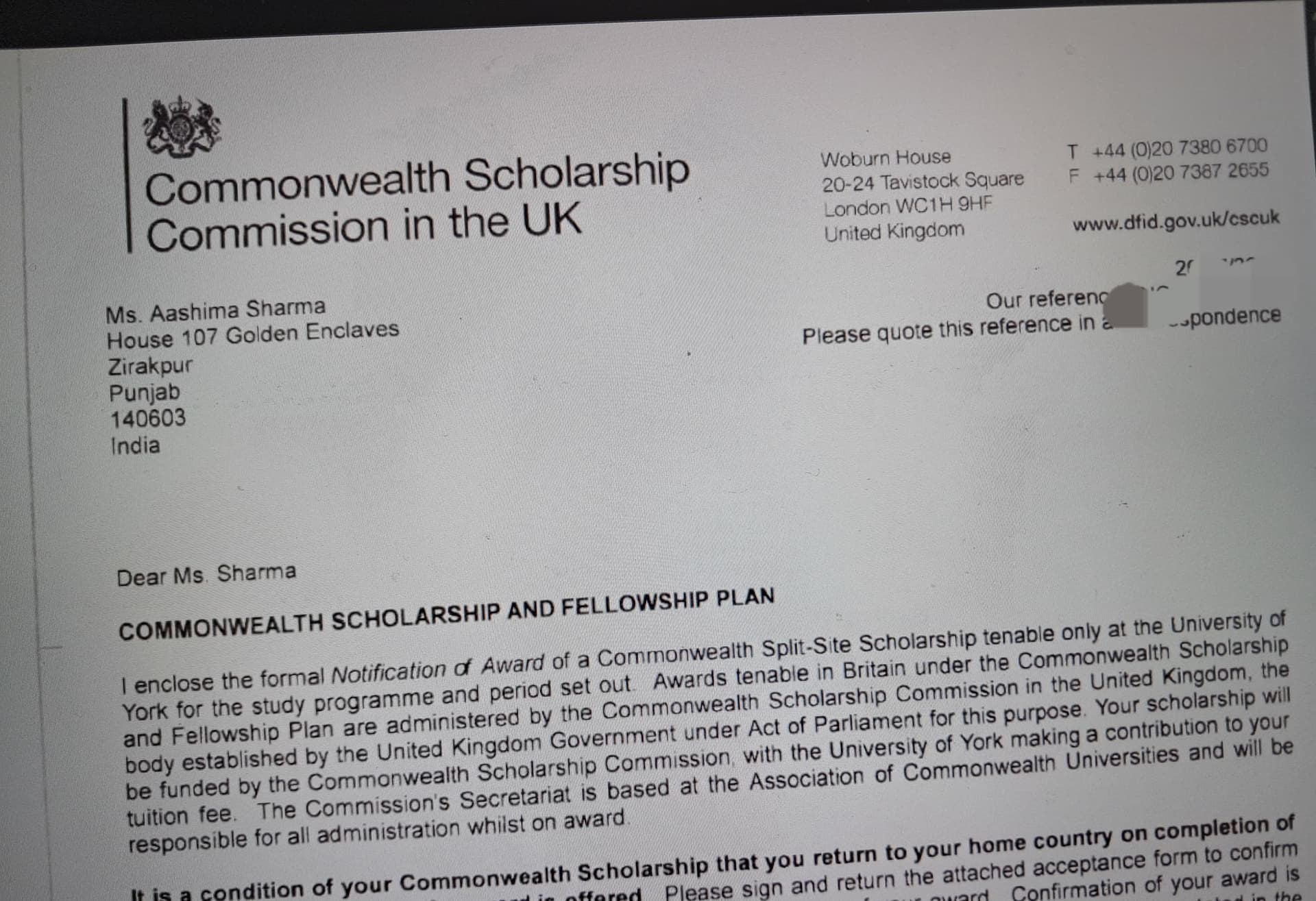 Aashima graduated from Panjab University 