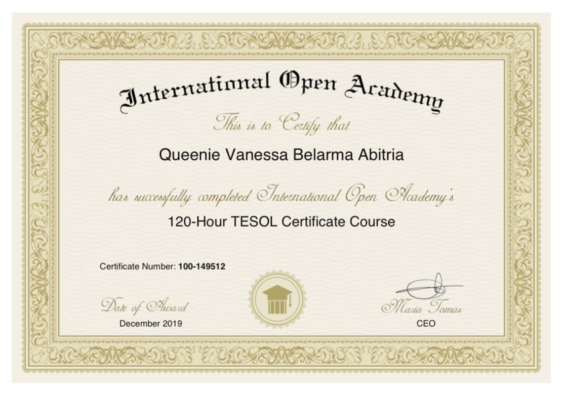 Queenie Vanessa graduated from De La Salle College of Saint Benilde