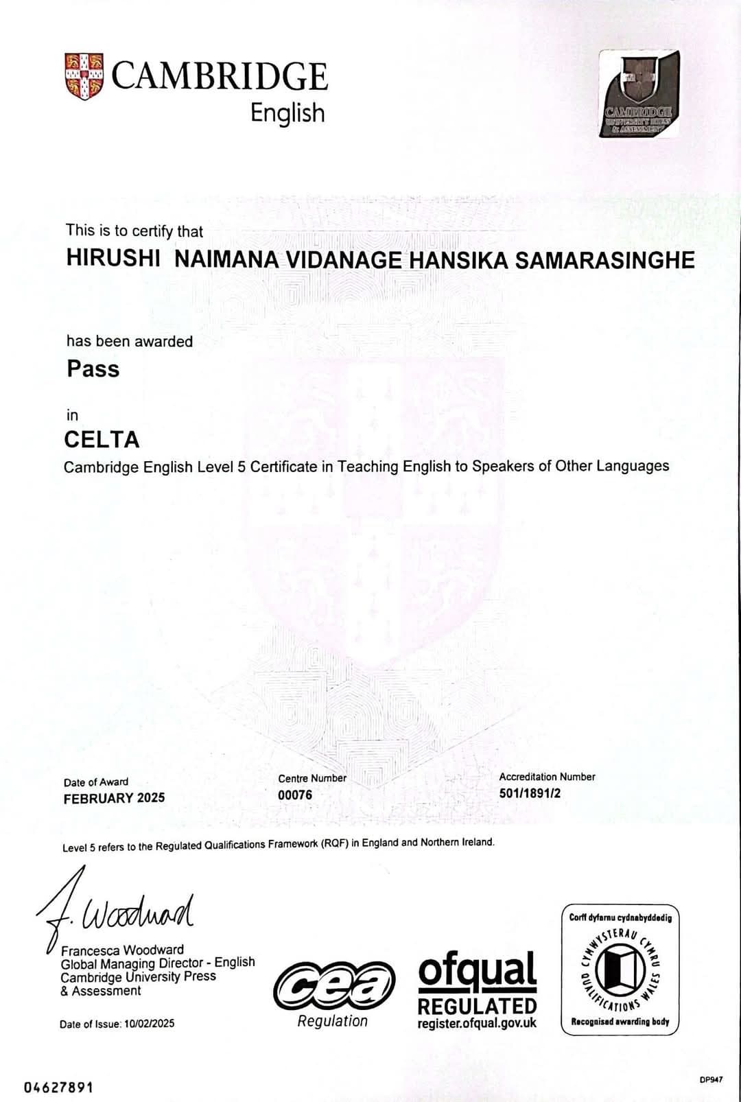 Hirushi graduated from University of Chester