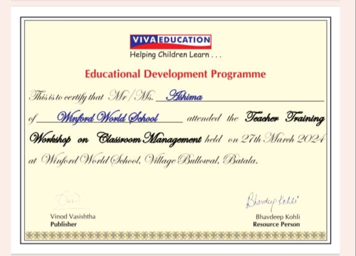 Ashima graduated from Guru Nanak Dev University