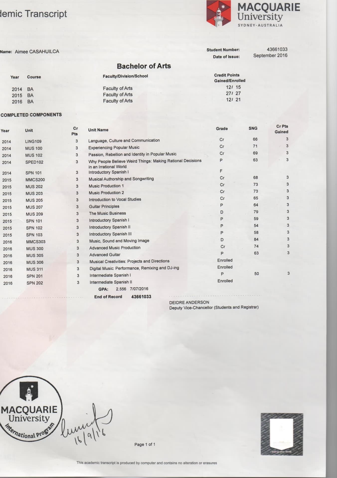 Aimee graduated from Macquarie