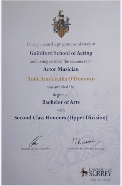 Aoife graduated from GSA (University of Surrey)