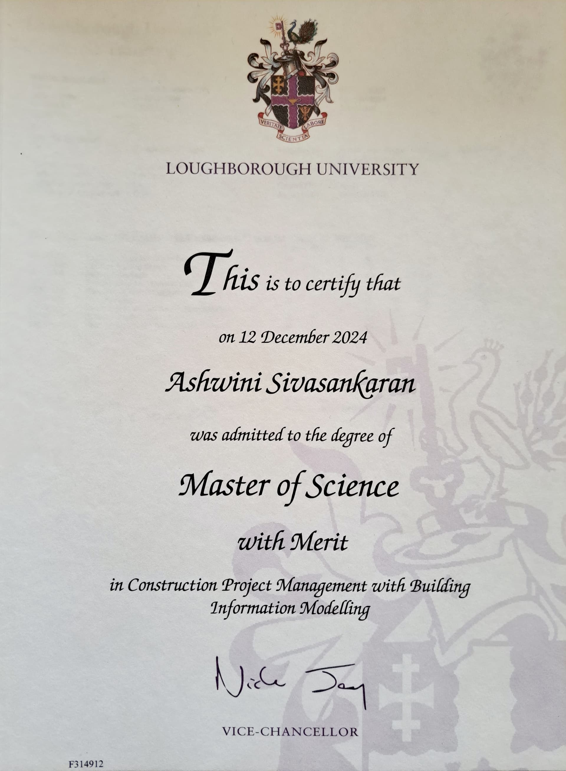 ashwini graduated from Loughborough University