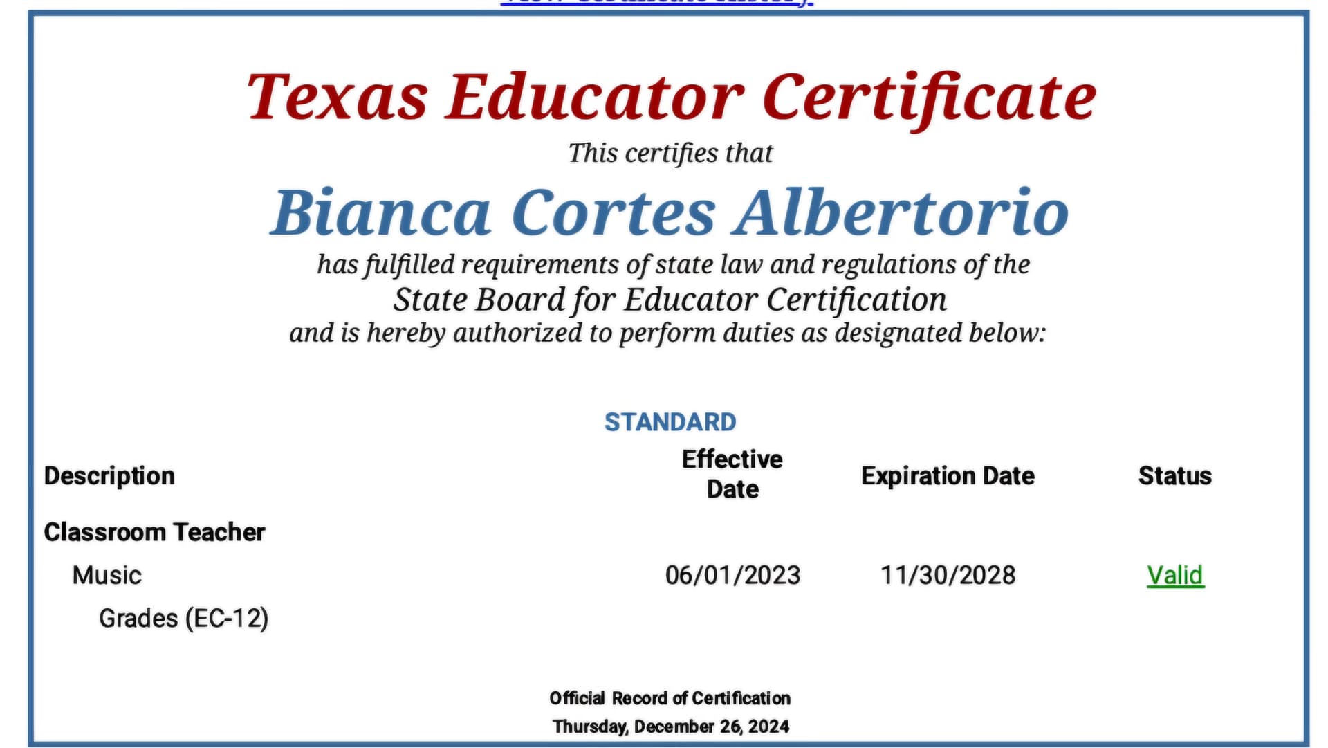 Bianca graduated from Conservatory of Music of Puerto Rico