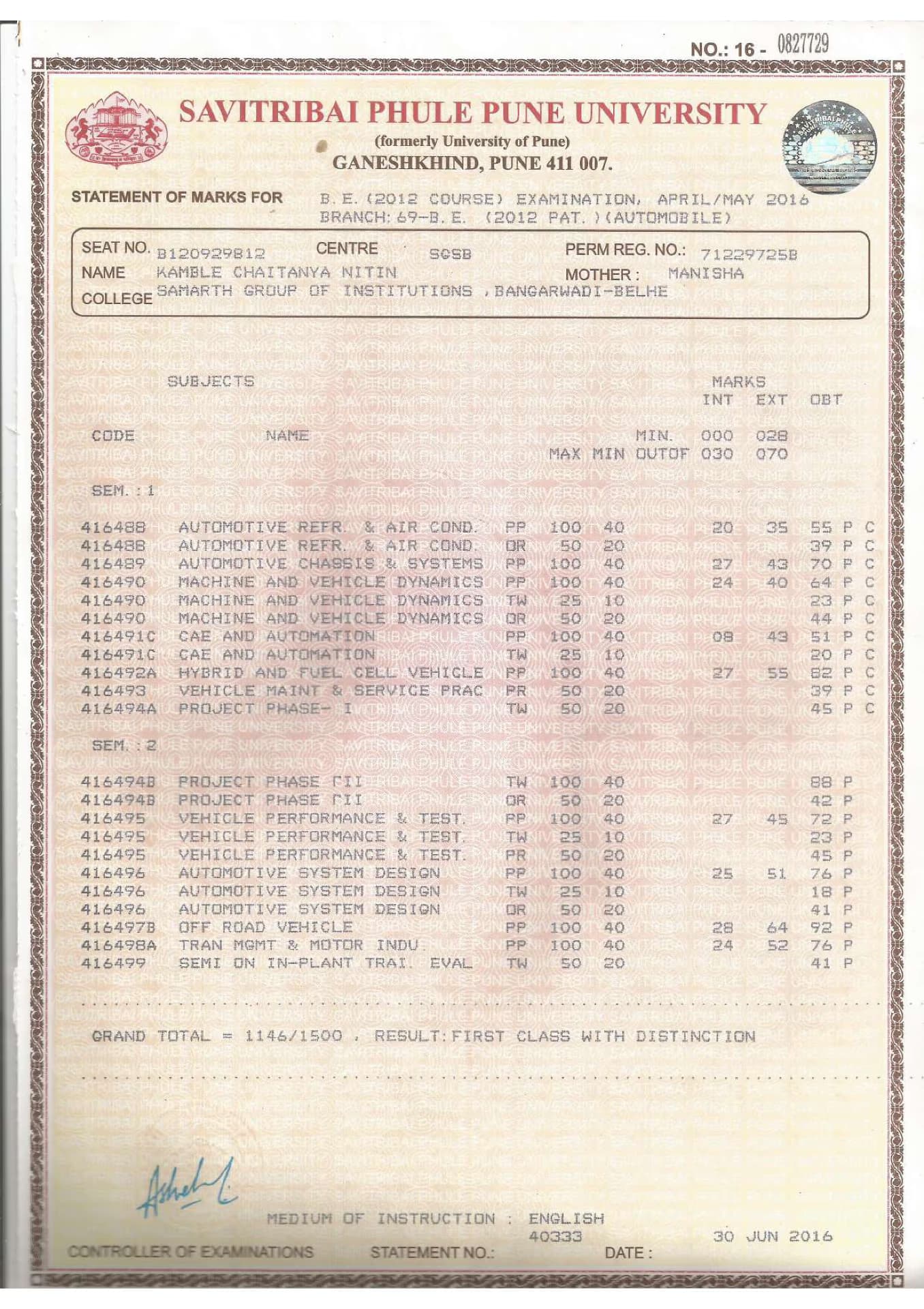 Chaitanya graduated from Savitribai Phule Pune University