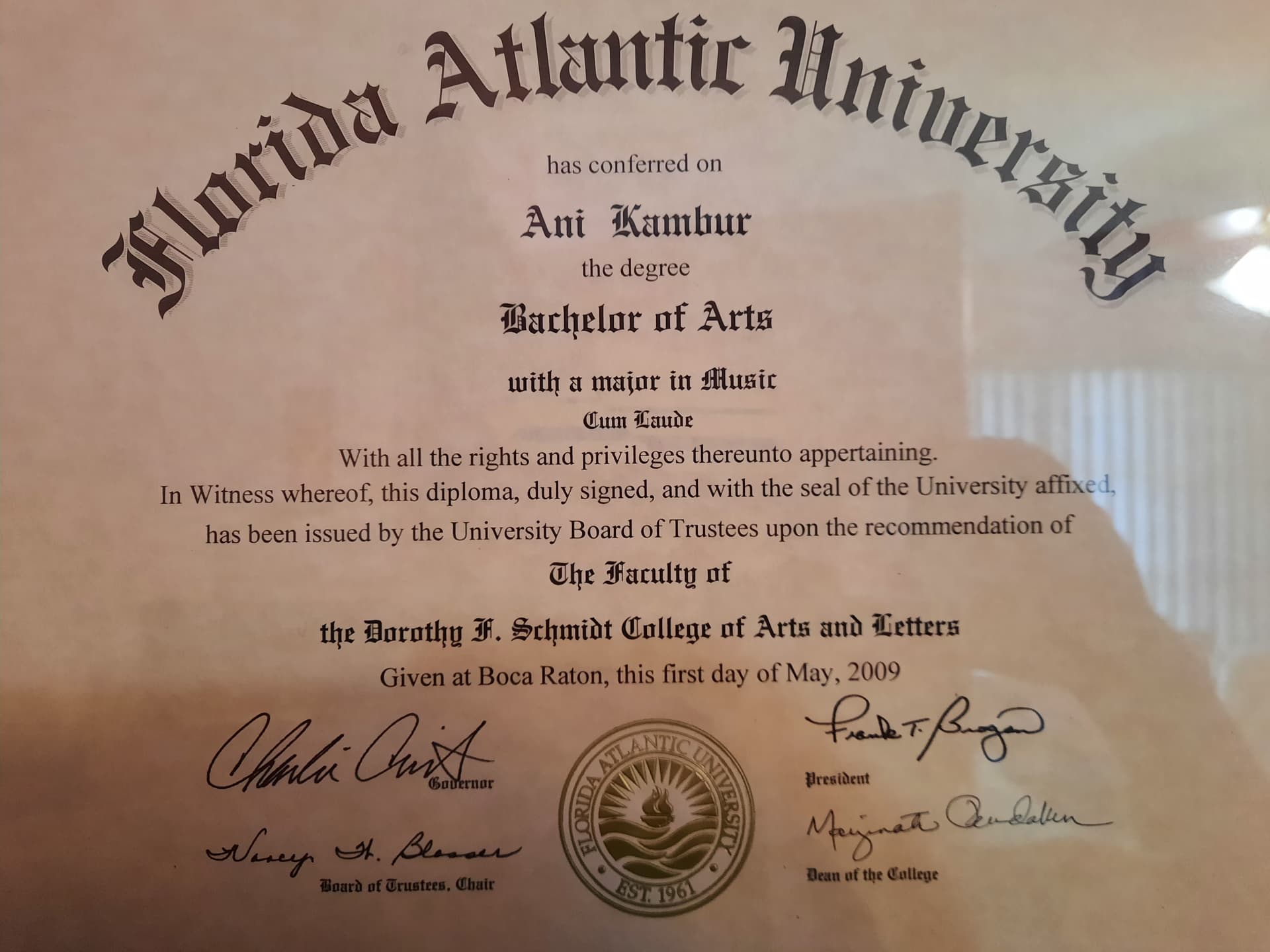 Ani graduated from Florida Atlantic University