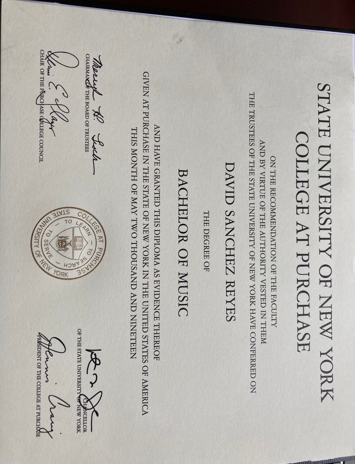 David graduated from Suny purchase