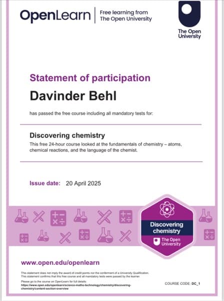 Davinder  graduated from Panjab university, Chandigarh 