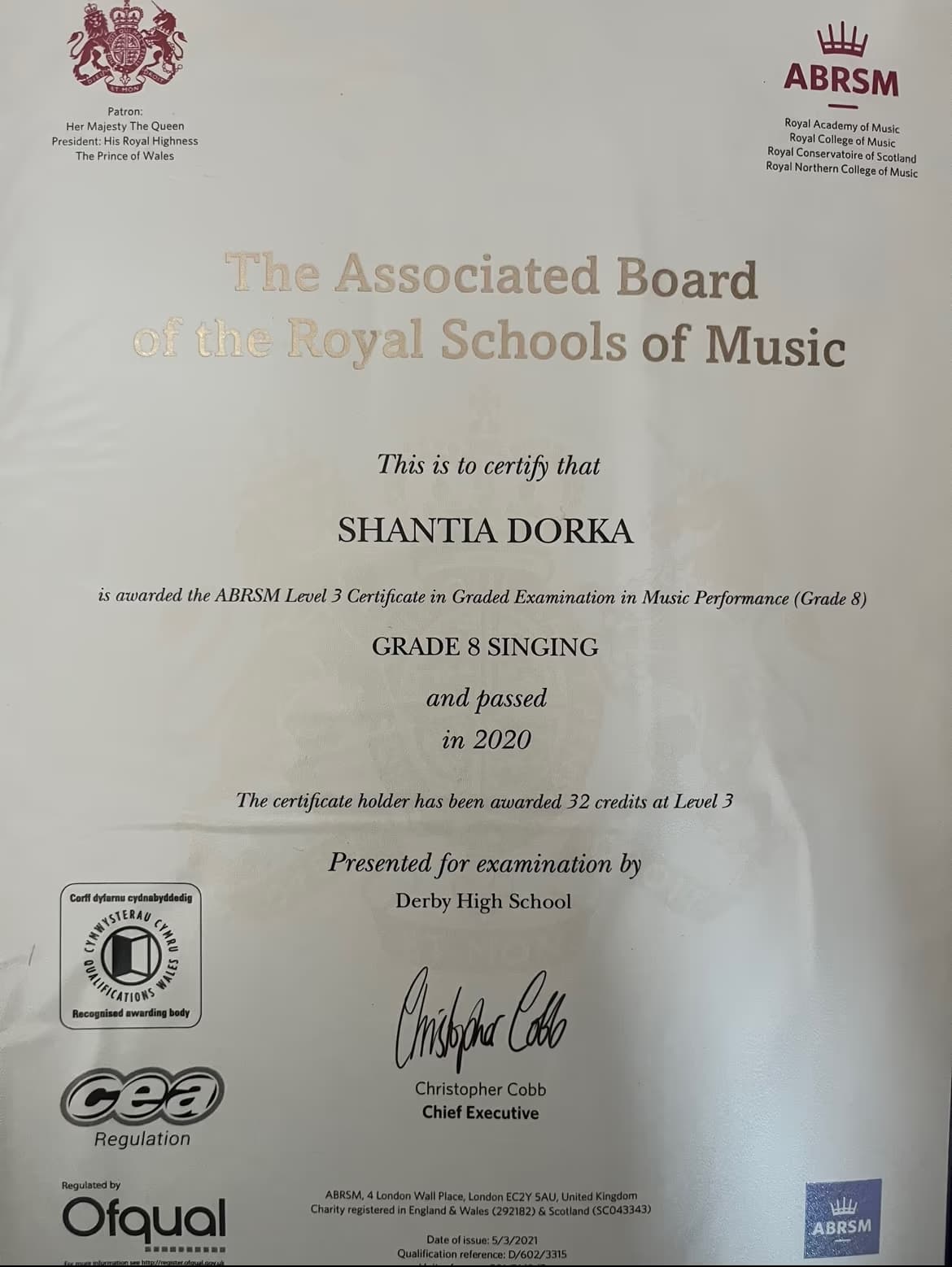 Shantia graduated from BIMM University