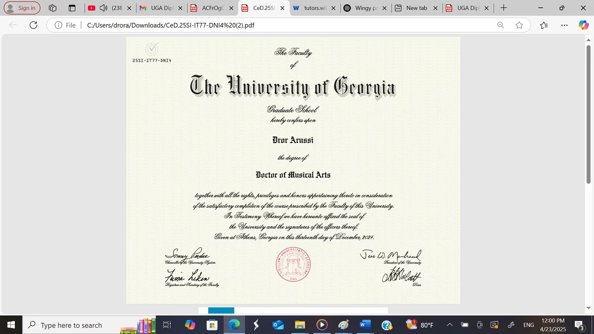 Dror graduated from The University of Georgia, USA