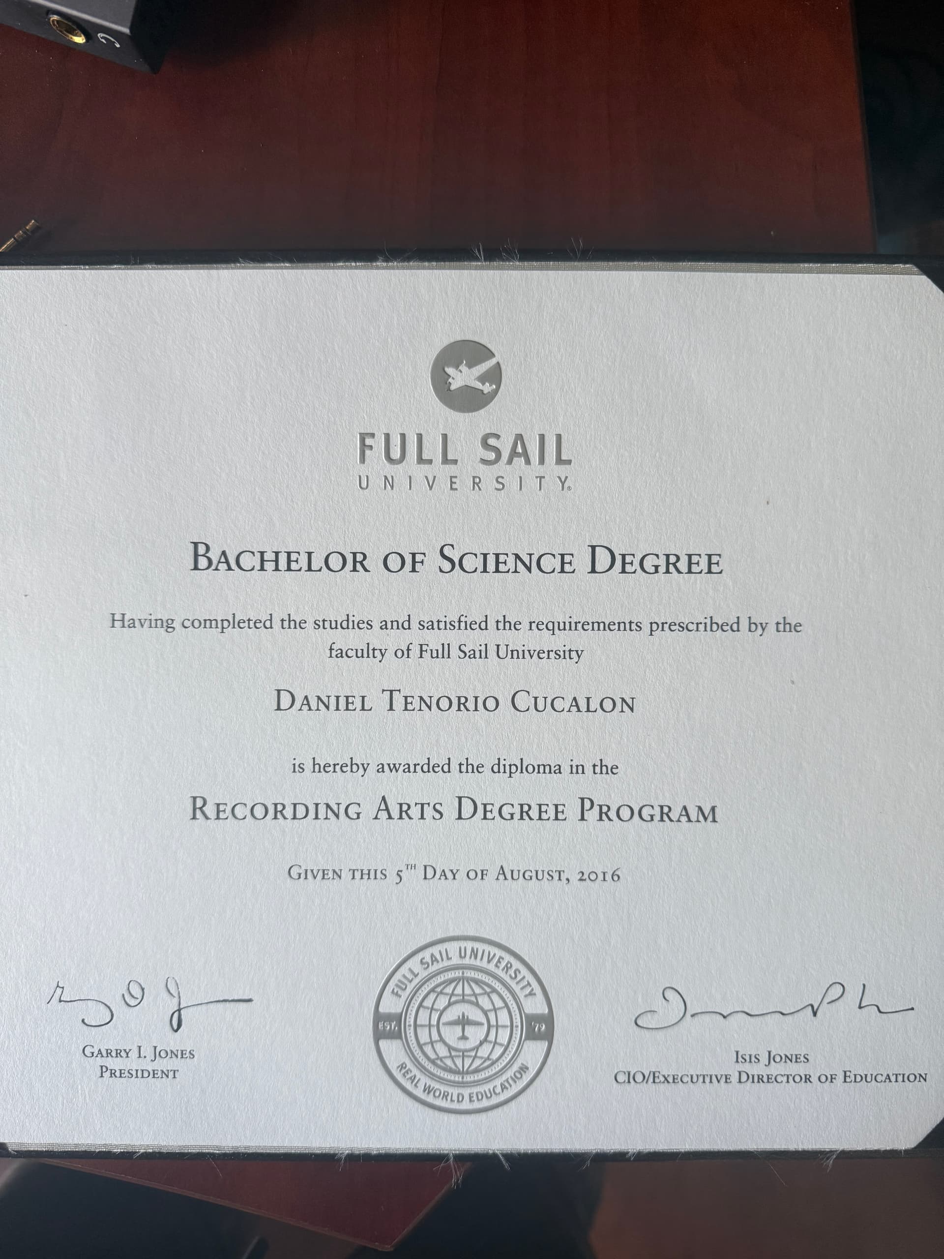 Daniel graduated from Full Sail University