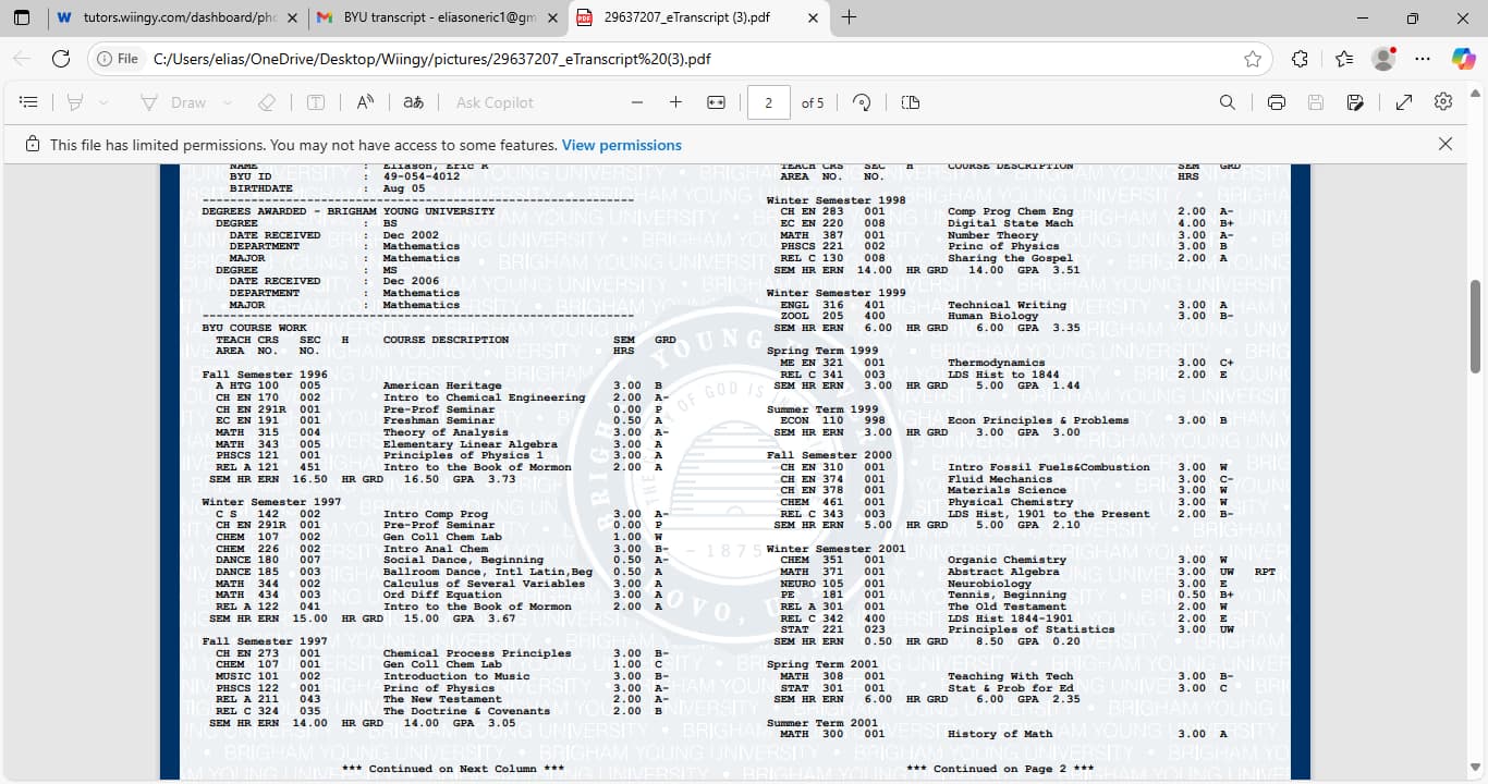 Eric graduated from BYU