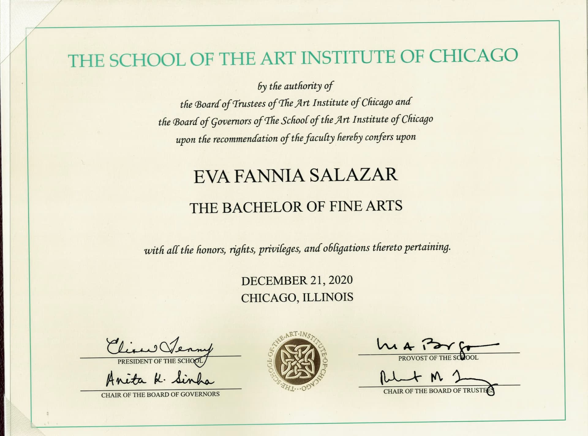 Eva graduated from School of the Art Institute of Chicago