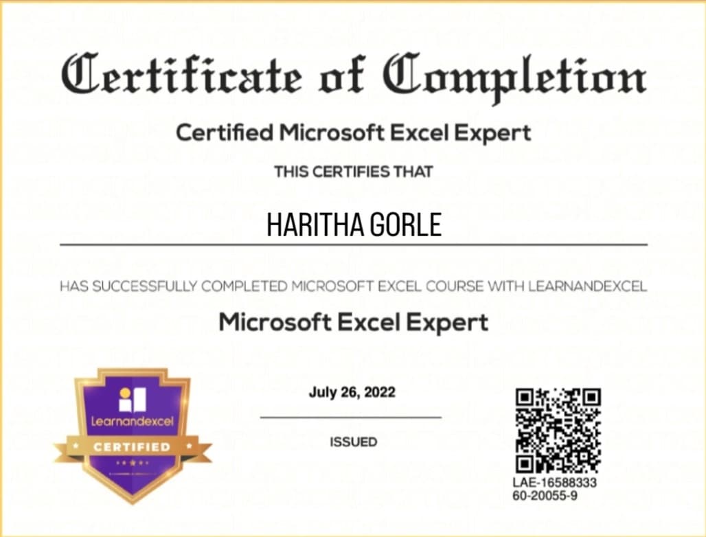 Haritha graduated from Avanthi Institute of Engineering and Technology