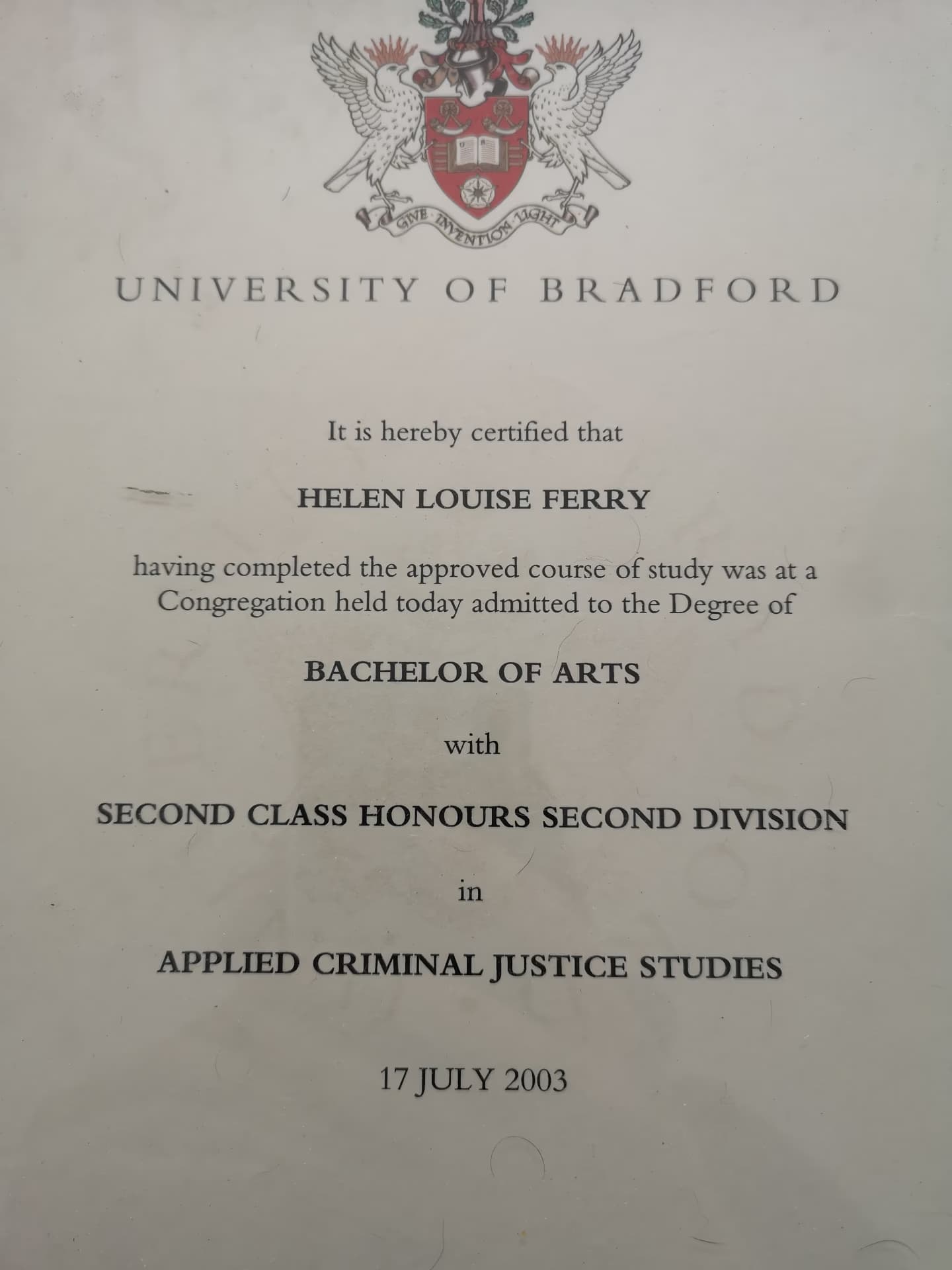 Helen graduated from Bradford