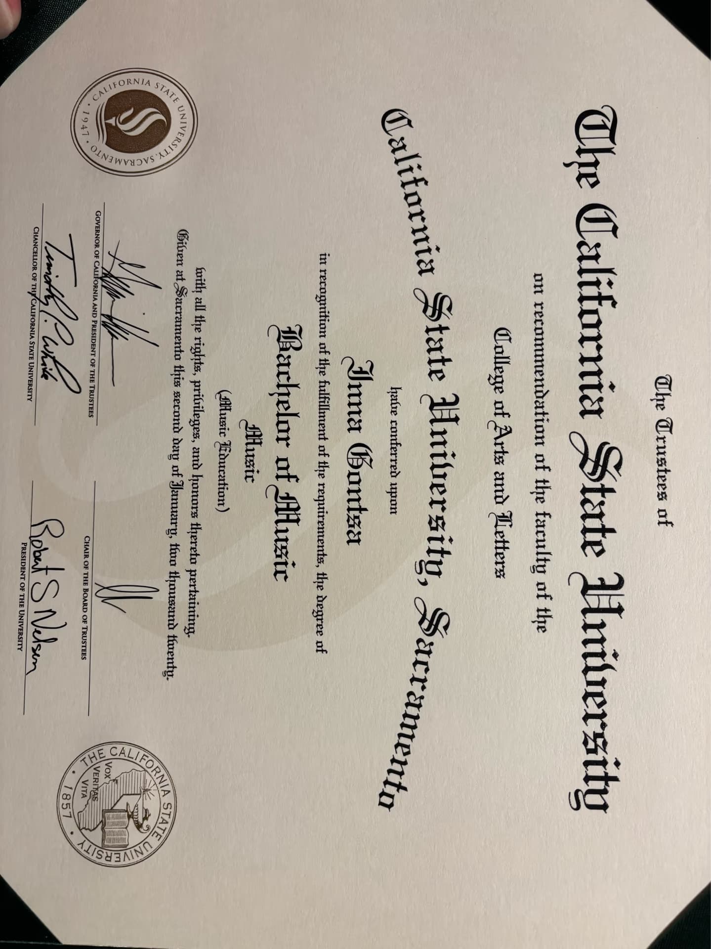 Inna graduated from California State University of Sacramento